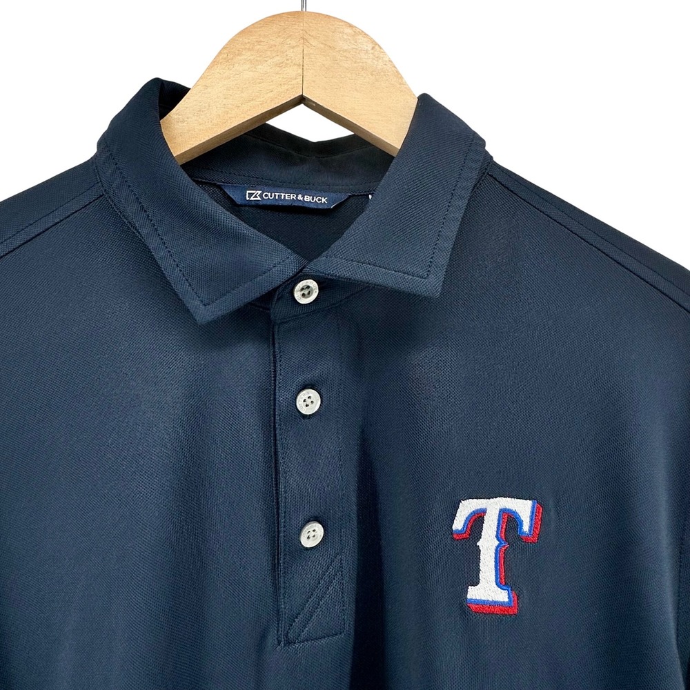 Cutter & Buck Mens TX Rangers MLB Polo Shirt Navy Blue Large Stretch Performance